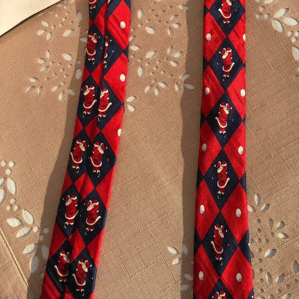 American Greetings Vintage Santa Golf Swing Print Silk Necktie